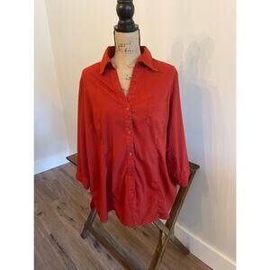 Jennifer Lauren Stretch Burnt Orange Button Up Blouse Size 1X